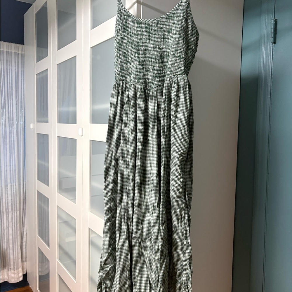 Aerie Green Checkered Maxi Dress